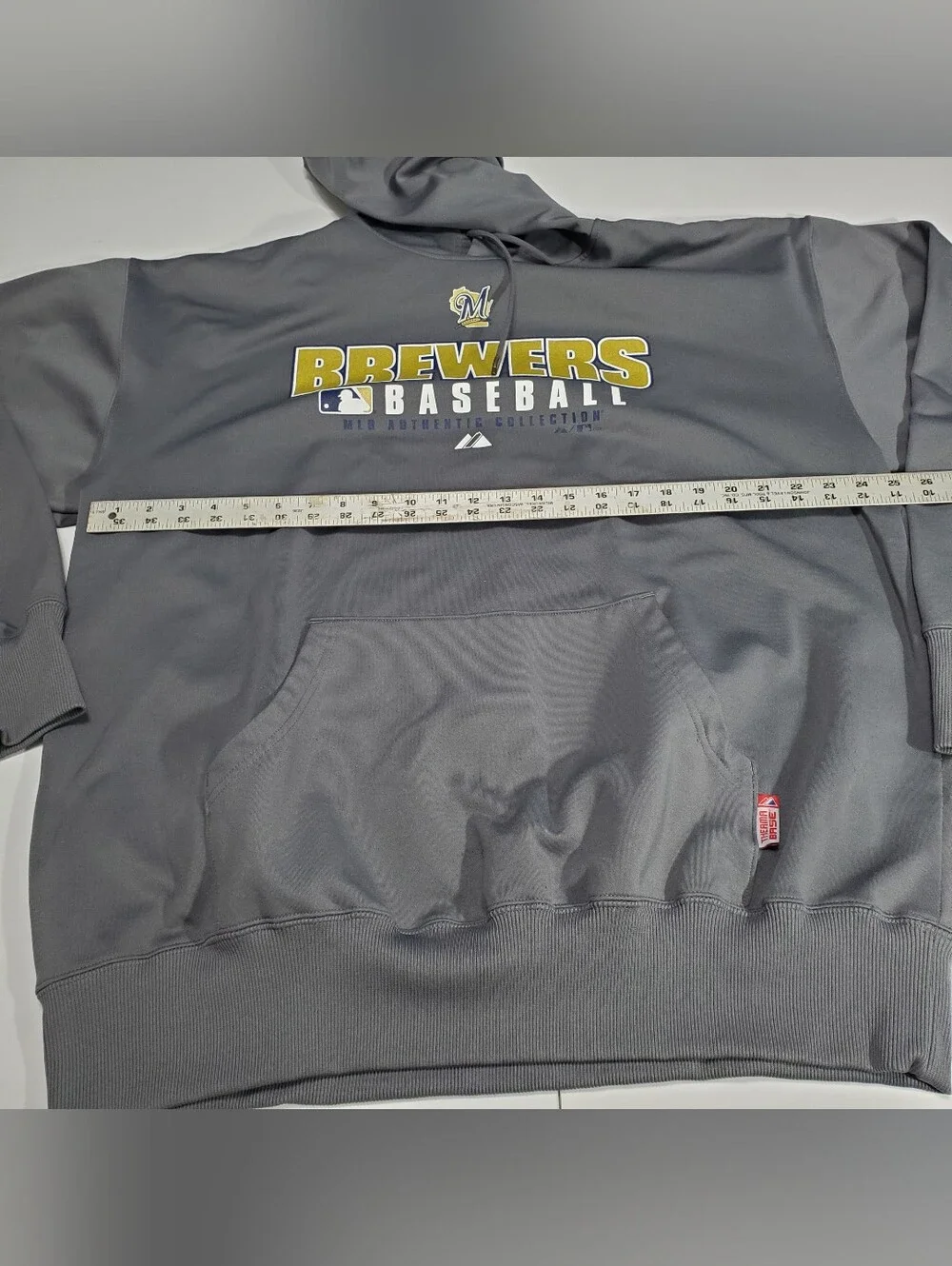 Milwaukee Brewers Gray Hoodie Sweatshirt XL Thermaltake Polyester Majestic